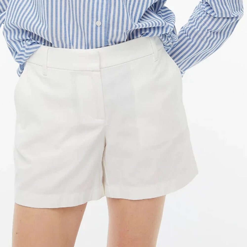 J CREW 5" Inseam Classic Preppy Flat Front Chino in White Shorts Womens Size 16